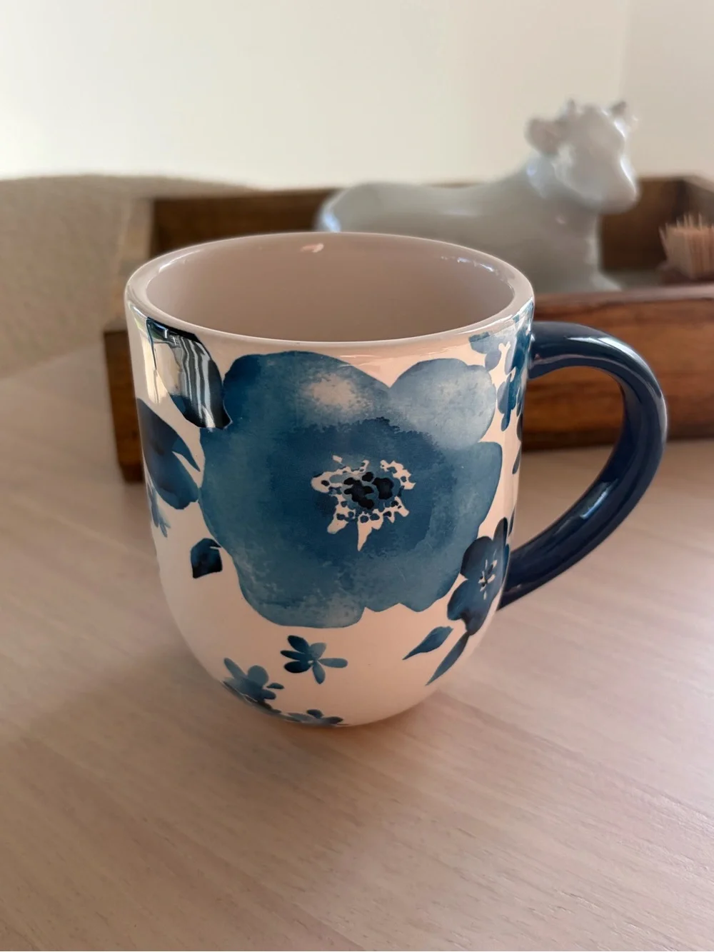 Pier 1 Imports 16 Oz Mug Ironstone Hand Painted Blue Floral Azure